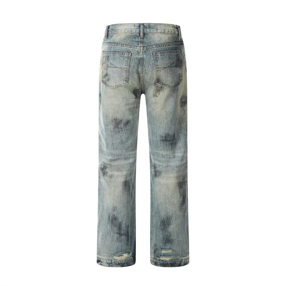 Painted Splash-Ink Denim Straight-Leg Pants Denim Jeans Men Street Custom  Jeans Quality Jeans