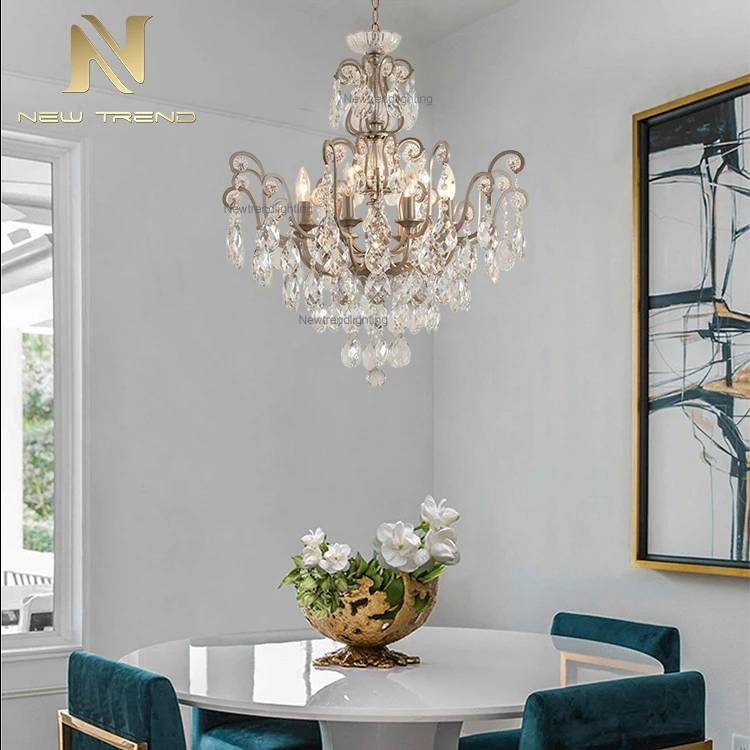 CH8006-6 Good Quality European Style Crystal Pendent Lamp Iron Frame LED Chandelier Light