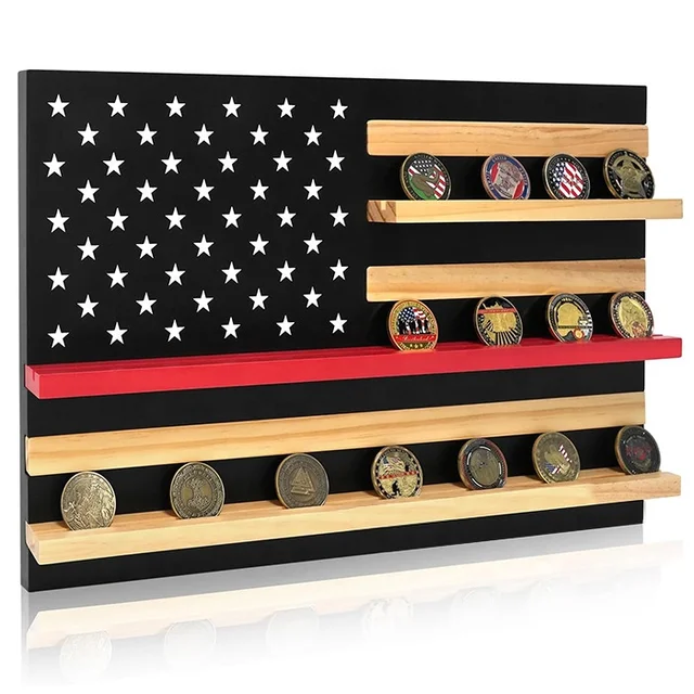 Wooden Challenge Coin Display Holder American Flag Pine Wood Coin Stand Rack for Crafts Boxes Wall Signs