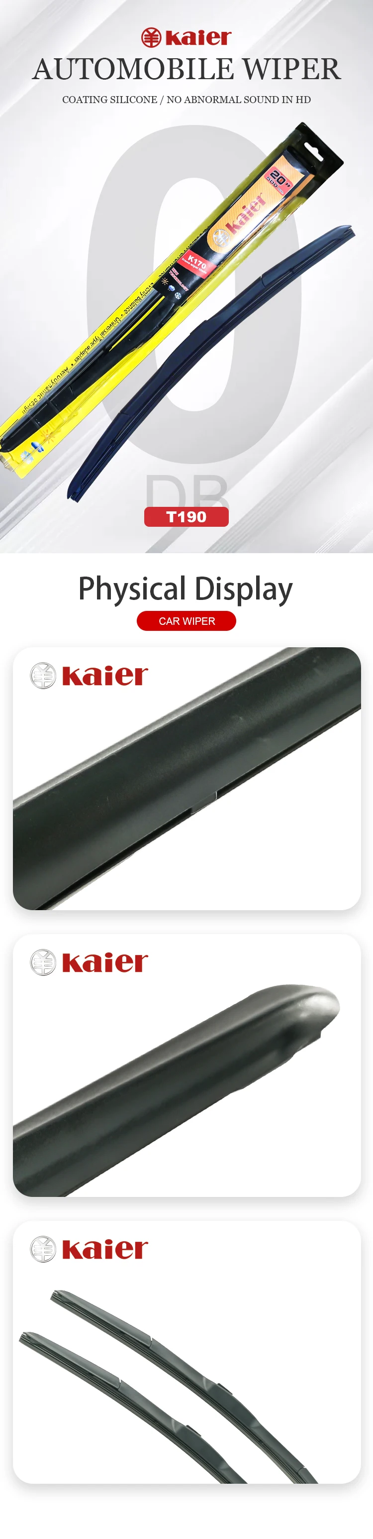 Kaier Universal Hybrid Windscreen Wiper Blade for Toyota Honda Nissia Kia Hyundai Car Wiper Blade High Level Color Box 1000 Pcs