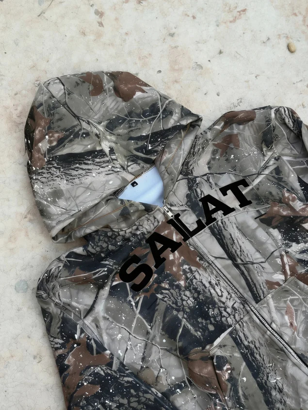 Men's 100% Cotton Camouflage Zip Hoodie Jacket Cropped Digital Print Waterproof Quick Dry Spring Streetwear Knitted Clothing gallery 2