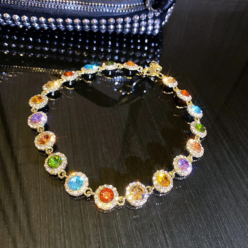 Collier Pendentif Géométrique Exagéré Strass Carrés Luxe Pour Femmes - Chaîne Clavicule Tendance Mode