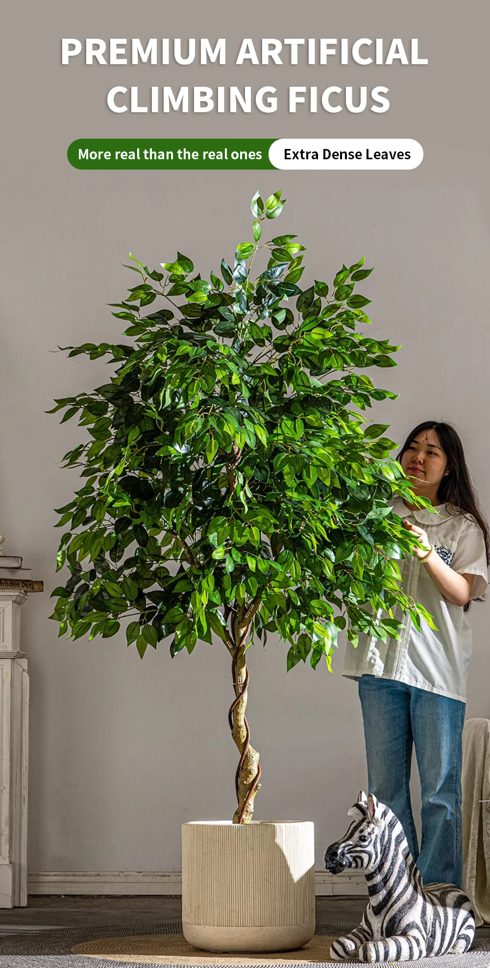 product artificial ficus benjamina tree real touch green artificial plant for indoor decoration-1