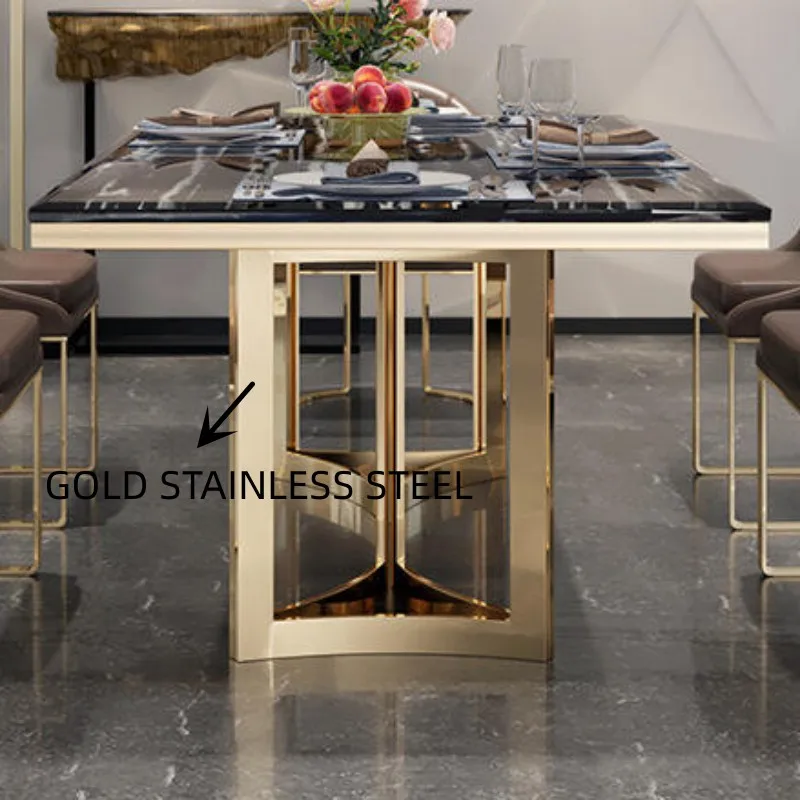 Modern Luxury Golden Stainless Steel Dining Table With Marble Top ...