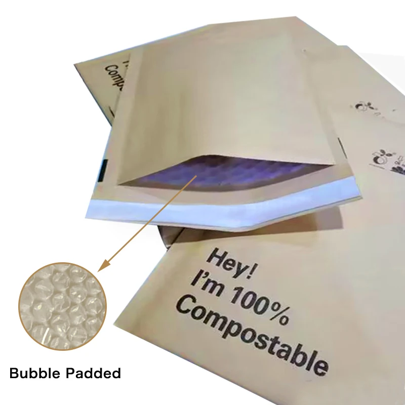 Custom Logo Eco Friendly Recyclable Biodegradable Compostable Honeycomb Kraft Paper Mail Envelopes Padded Bubble Mailer Bag