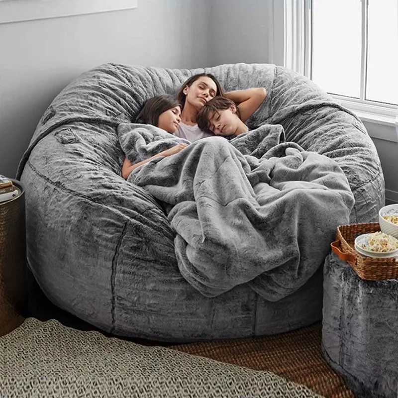 7FTGiant Fur Bean Bag Living Room Furniture Big Round Soft Chair Sofa Bed Cover 