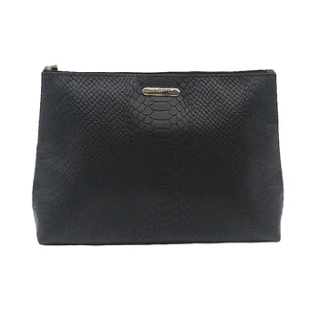 Luxury Style Trendy PU Makeup Bag Medium Size Posh Alligator Pattern Black PU Leather Waterproof Cosmetic Bag