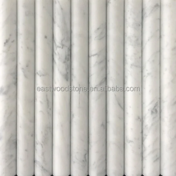 Customized Fluted Marble Stone Tile - White Polished Round Stripe ...