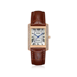 Elegant Women's Mechanical Watch with 30M Waterproof Square Design Fashionable Alloy Case Leather Strap Brilliant Time Accessory