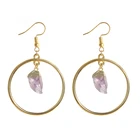 Elegant Trendy Gold Plated Amethyst Round Crystal Circle Small Natural Gemstone Drop Earrings For Women 2022