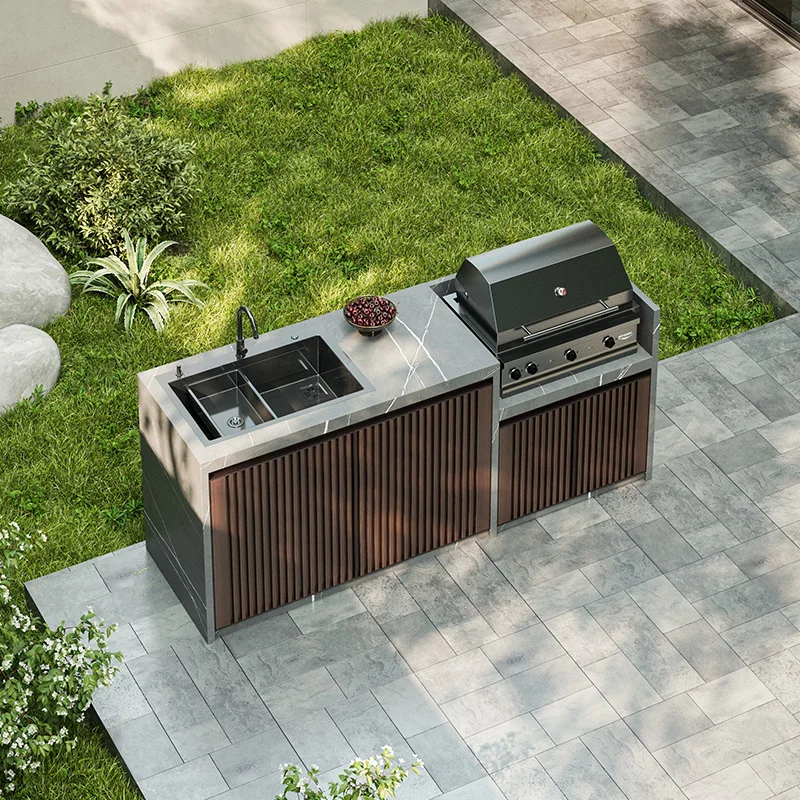 product luxury villa courtyard all in one outdoor kitchen system stone top outdoor washbasin cabinet garden operation counter-7