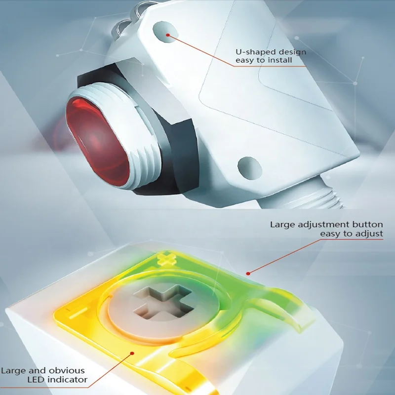 Beam sensor M18 thread and square through beam photocell sensor for easy mounting long distance 20m