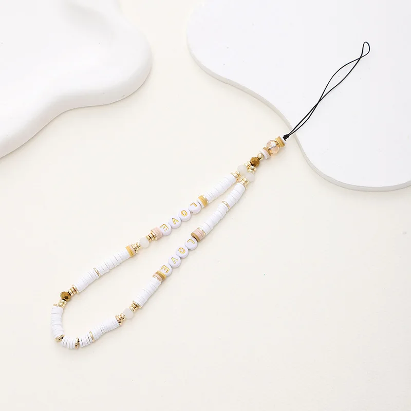 Новинка, ремешок для мобильного телефона с бусинами, ремешок для женщин, разноцветные буквы, любовь, фрукты, звезда, мягкая глиняная веревка для мобильного телефона, подвесная подвеска