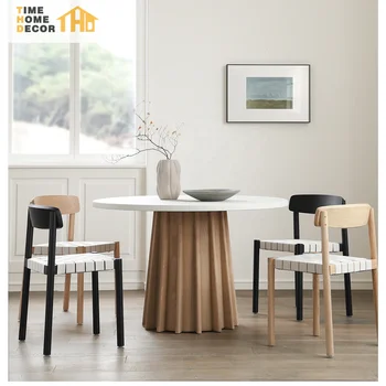 Nordic Furniture Cement Top Dining Room Table Luxury Wooden Millwood Pines Concrete Mesa Round Dining Table Set 6 Chairs