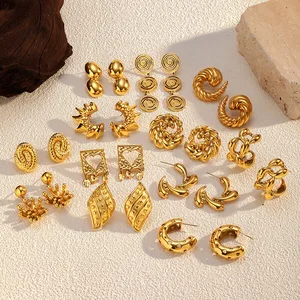 MW Wholesale Vintage Stainless Steel 18K Gold Plated Waterproof Drop Earrings Heart Geometric Stud Earrings for Women