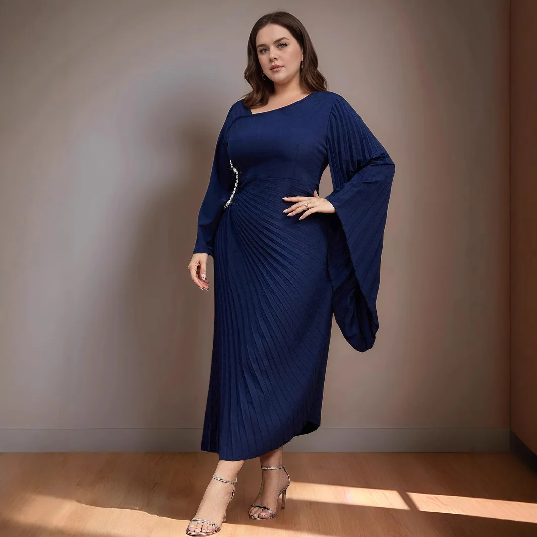 plus size asymmetric pleated dress Olympia Asymmetrical Pleated Midi Dress- Black S