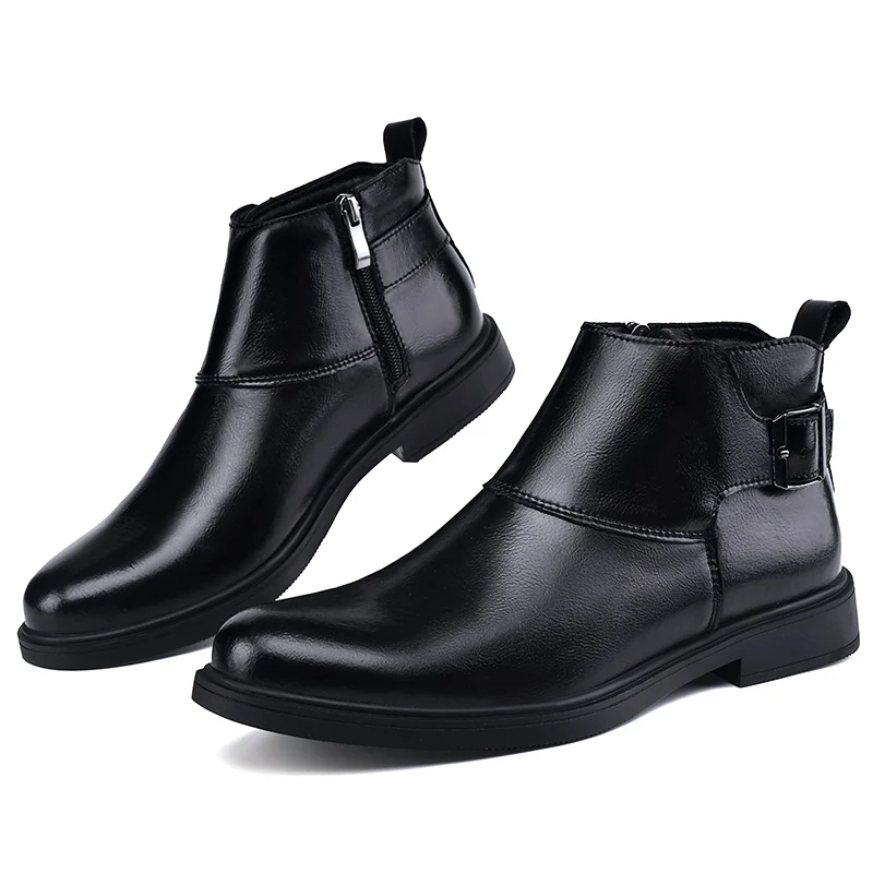 Pointed Toe Zipper-up Men's Chelsea Boots - Genuine Cow Leather