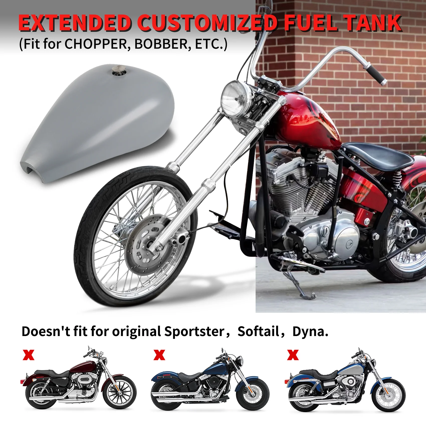 NEW Custom Stretched 4.7 Gallon Gas Fuel Tank for Chopper Bobber