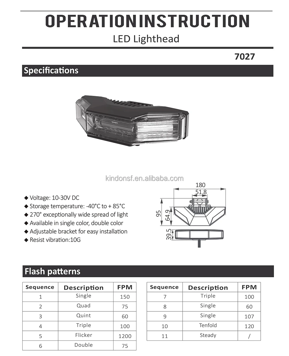 ECE R65 Class 2 R10 SAE LED Surface Mount Grille Light 36W LED Flashing Strobe Lighthead 270 Degree Wide Spread SA7027