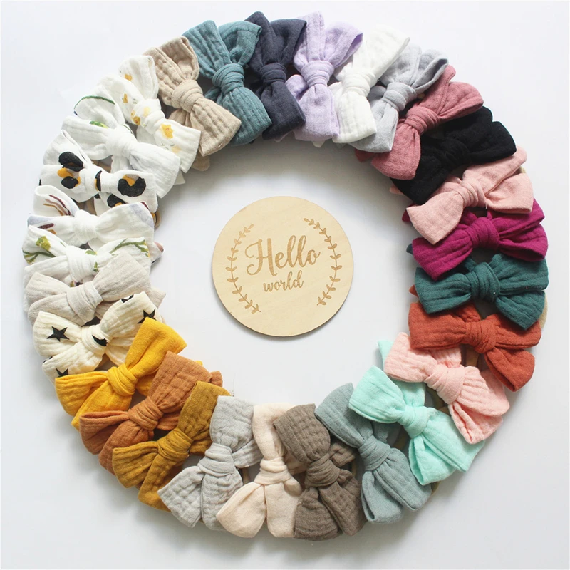 Повязка на голову для новорожденных девочек хлопковая муслиновая повязка волос банты ручной работы аксессуары младенцев малышей детей