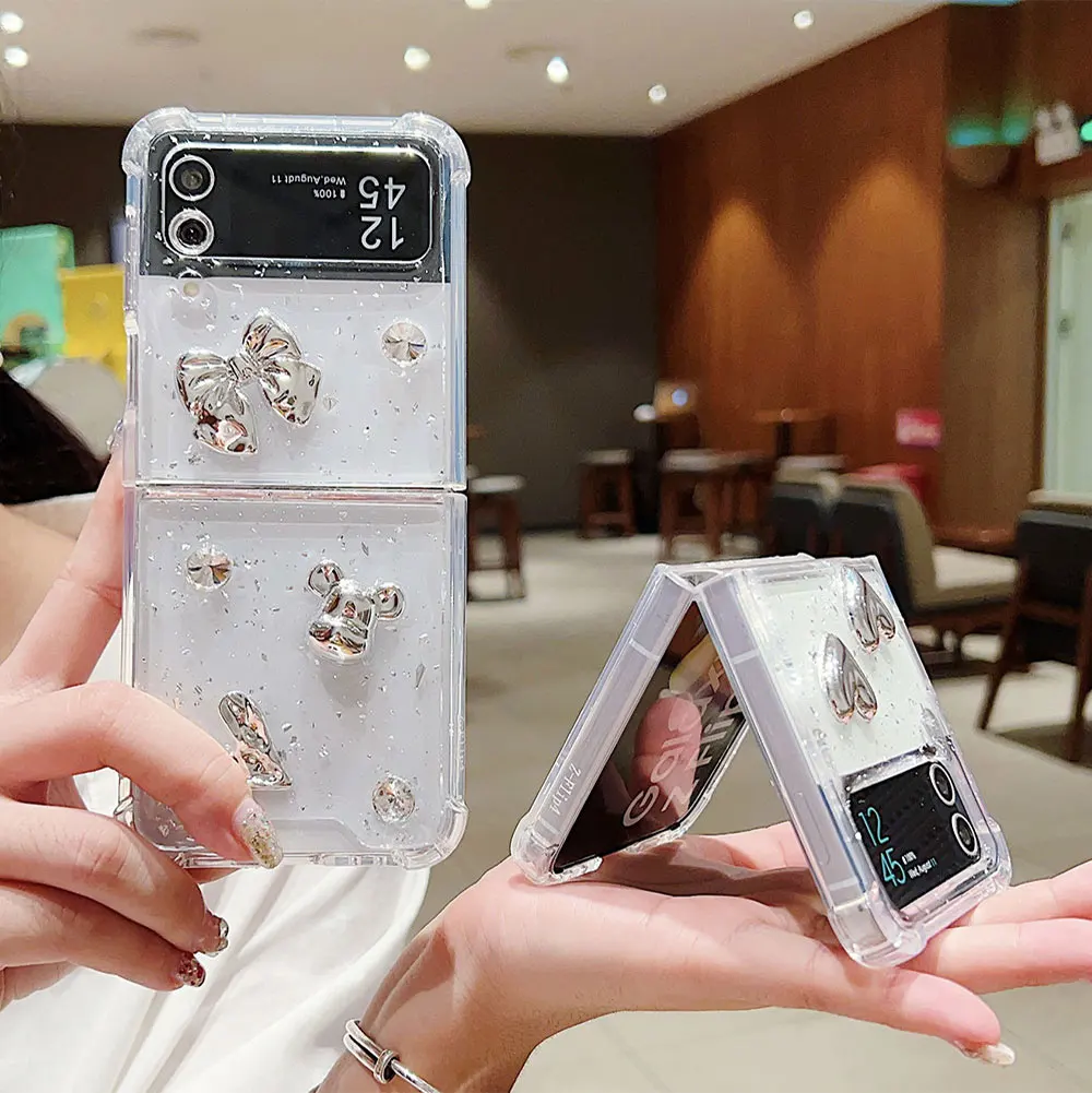 Electroplate Phone Case For Galaxy Z Flip5 Flip4 Flip3 5G Flip Glitter Clear Love Heart Sjk195 Laudtec factory