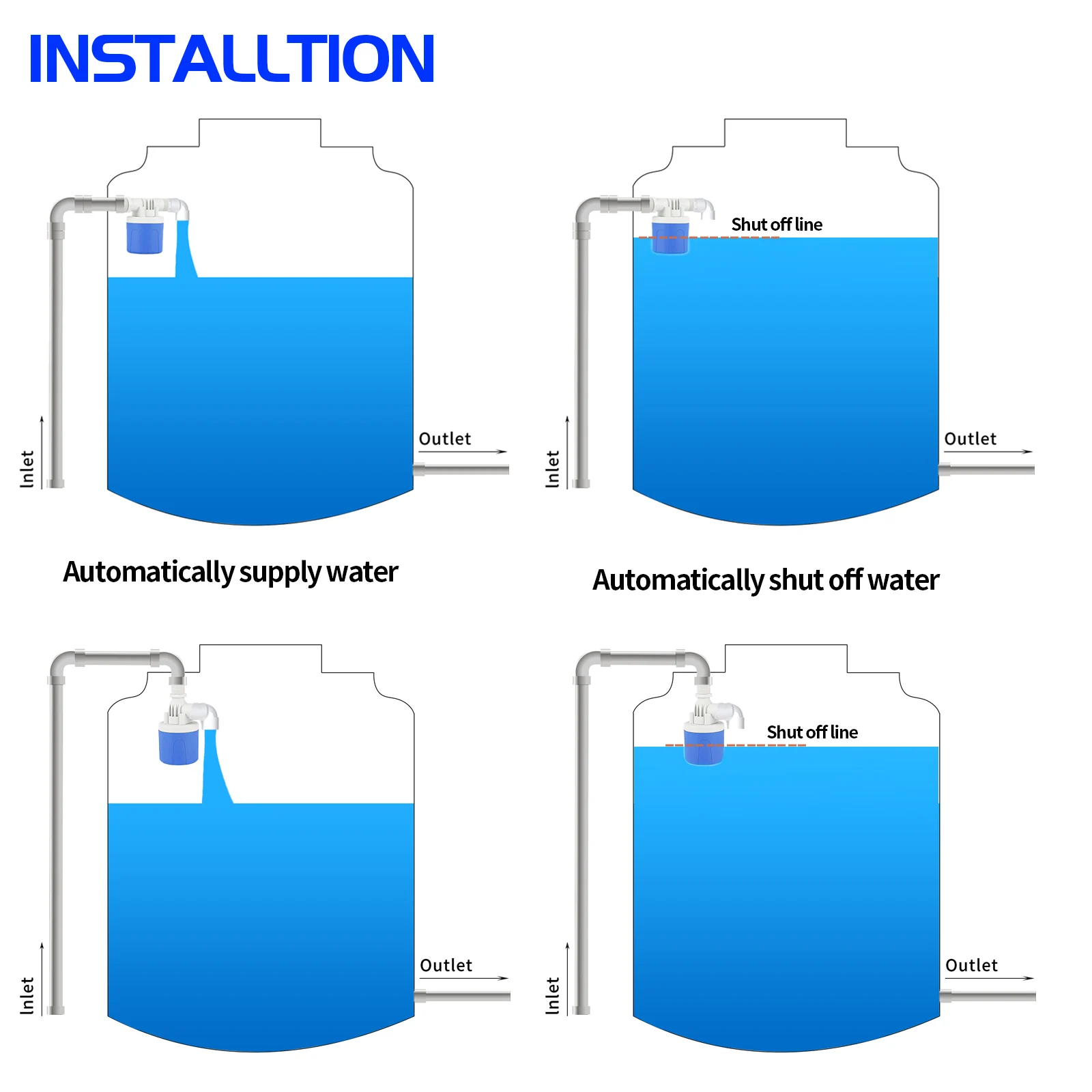 Horizontal Float Ball Valve Automatic Water Level Control Valve Vertical Plastic Mini Float Valve for Water Tank