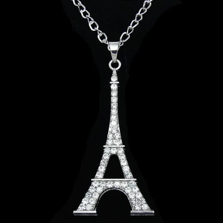 The Eiffel Tower in Paris Easy Matching Diamond Encrusted Sweater Necklace Flashing