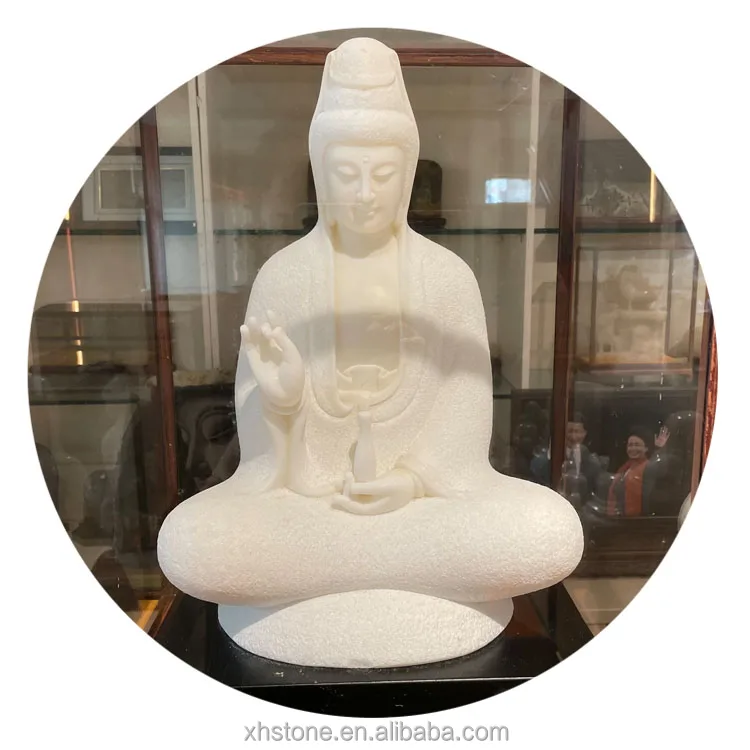 白大理石観音菩薩の石彫像 - 装飾用・グラフィックデザイン対応