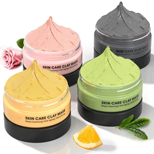 Deep Cleansing 4-Piece Facial Mask Set Turmeric Vitamin C Green Tea Dead Sea Mud Rose Clay for Face and Body Care