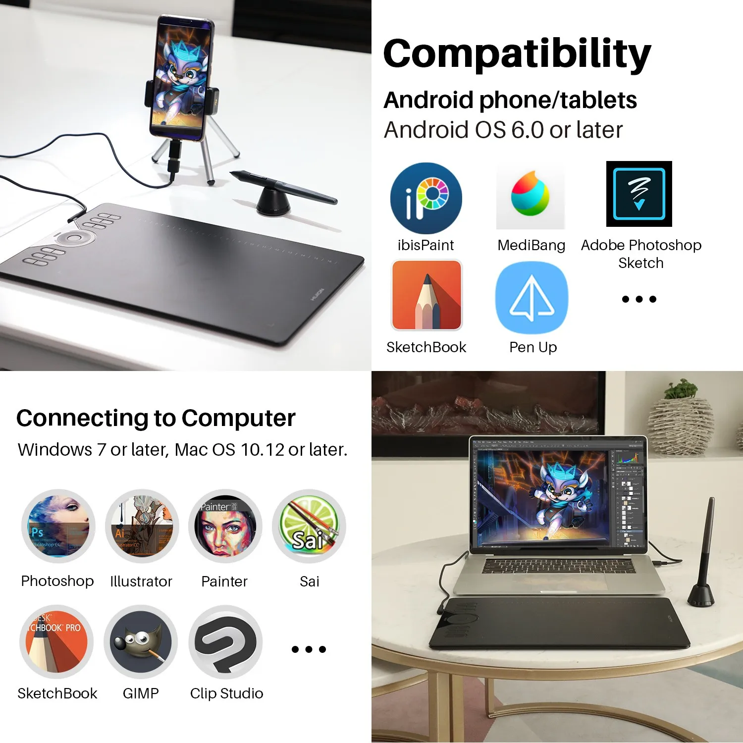 Other Computer Accessories Huion HS610 Digital Pen Drawing Graphic Tablet Tablette Graphique with Express Keys