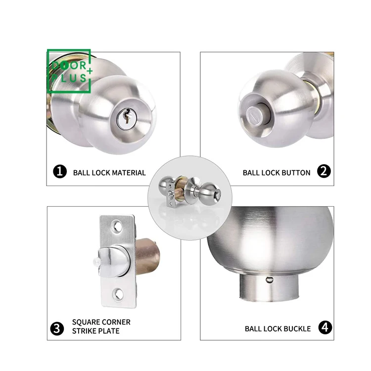 Keyed Entry Door Knob With Lock – Satin Stainless Steel, Privacy/Channel Switch For Bedroom & Bathroom (Fits 35-45mm Doors)