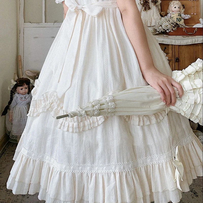 Летнее повседневное милое женское платье в стиле ампир, однотонное милое платье в стиле Лолиты для девочек-подростков