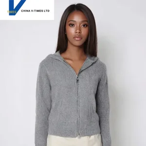 China V-Times Women's Casual Sports Style Knitted Short Hooded knitwear Jacket for Winter2026