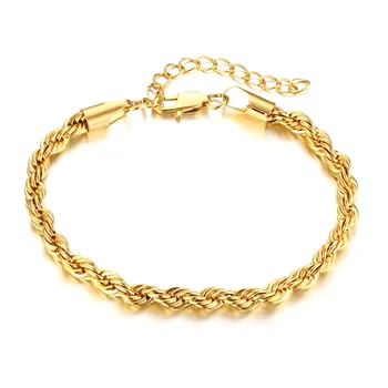 Custom 18K Gold Rope Chain Stainless Steel Jewelry 5MM Thick Twisted Rope Chain Bracelet Women