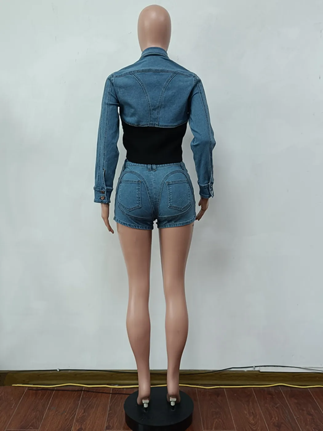 Sexy Casual Stretch Two Pieces Short Set With Denim Jacket And Denim ...