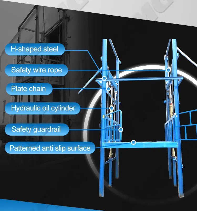 300kg 500kg Hydraulic Guide Rail Stair Cargo Lift Electric Freight Elevator Cargo Elevator With