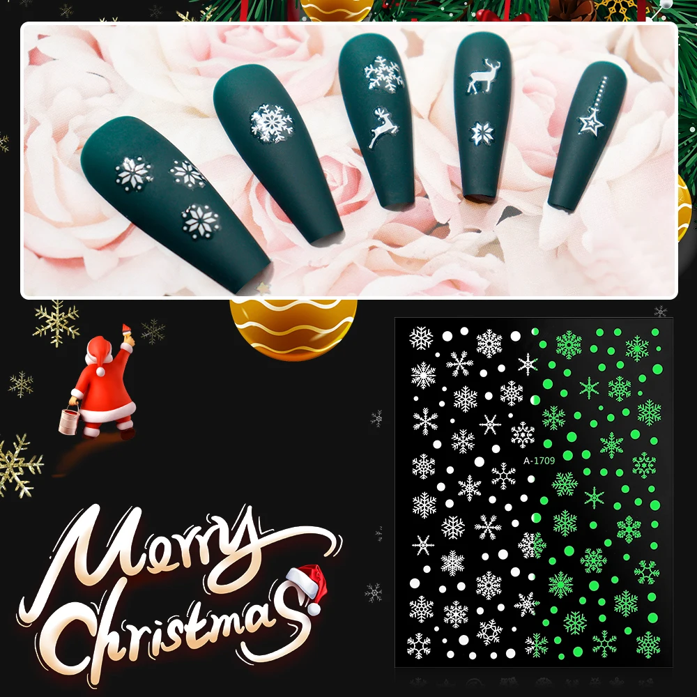 Wholesale 12pcs Christmas Luminous Nail Decals Sticker Snowflake