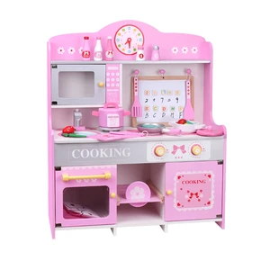 Favorable Price Attractive Design Children's European Kitchen Juguetes Wooden pink Preschool Pretend Toys for Kids Boys Girls CE