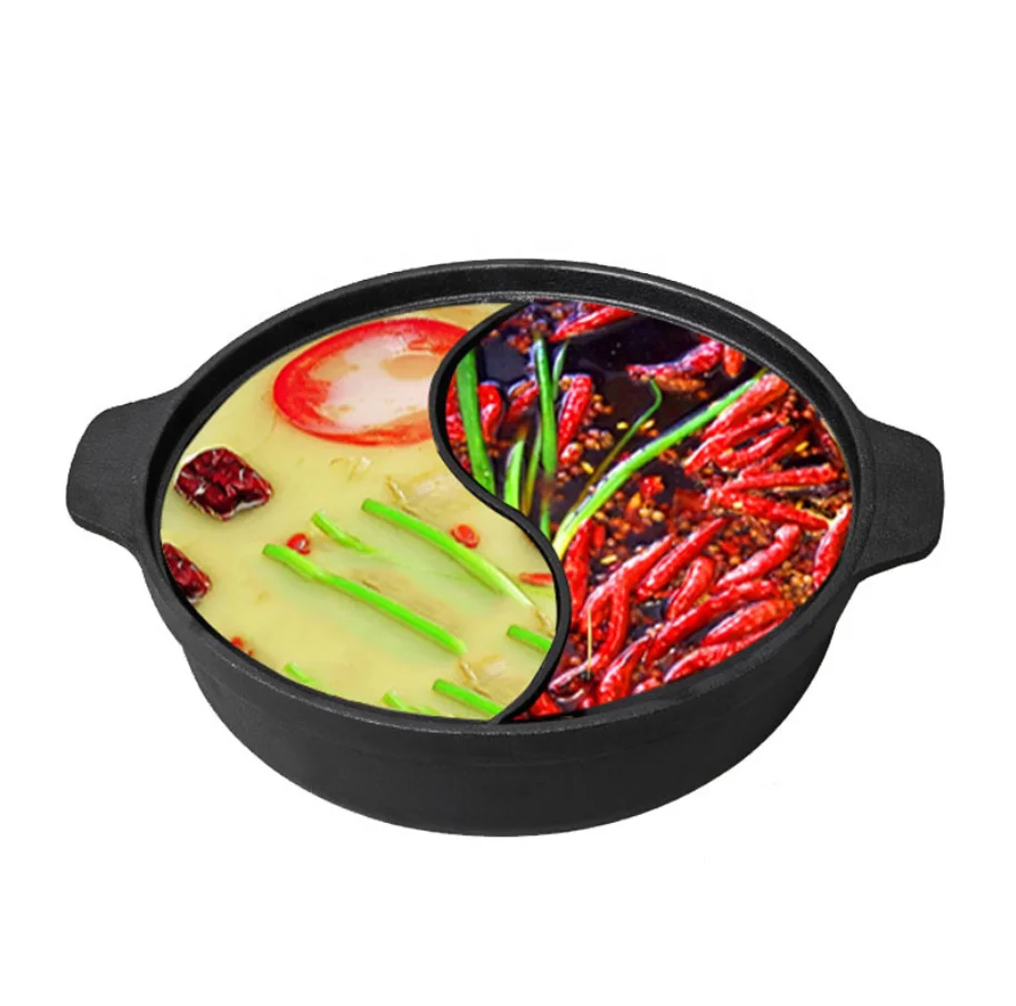 divided hot pot cast iron shabu-shabu pot