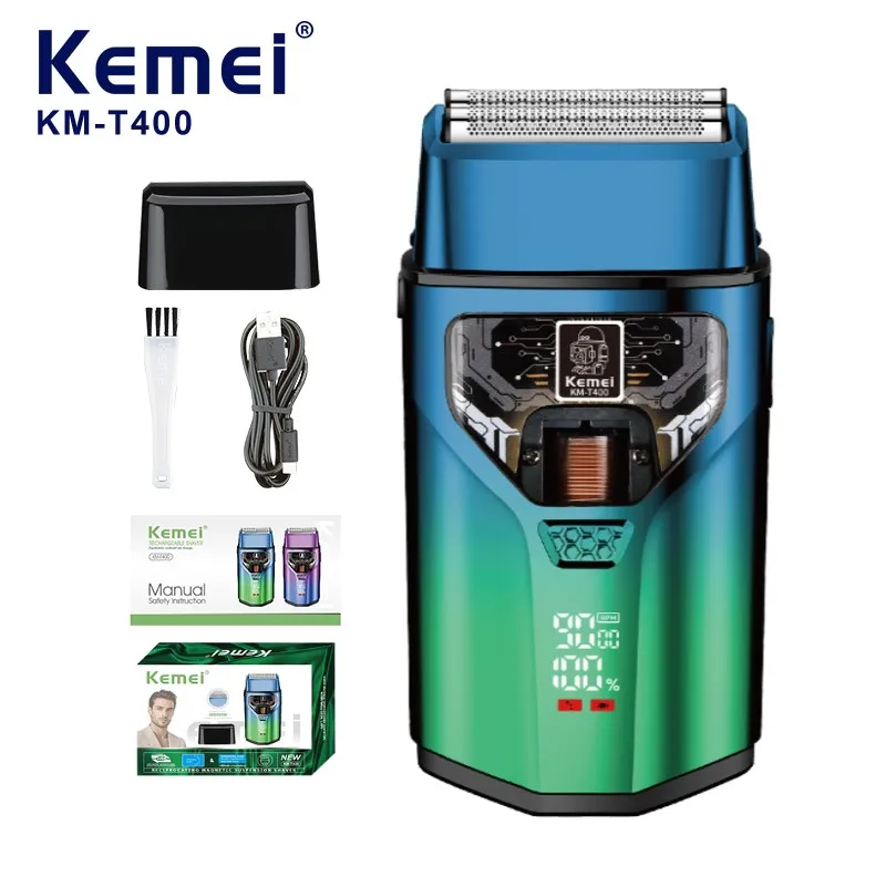 Rasoir à barbe électrique KEMEI Km-t400, moteur ultra-rapide à 9000 tr/min, lame en alliage de nickel, design dégradé coloré, rasoir pour moustache, pour hommes