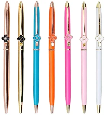 Kugelschreiber Aus Metall Mit Blumen & Strass – Niedlicher Drehstift, 1,0 Mm, In 10 Farben