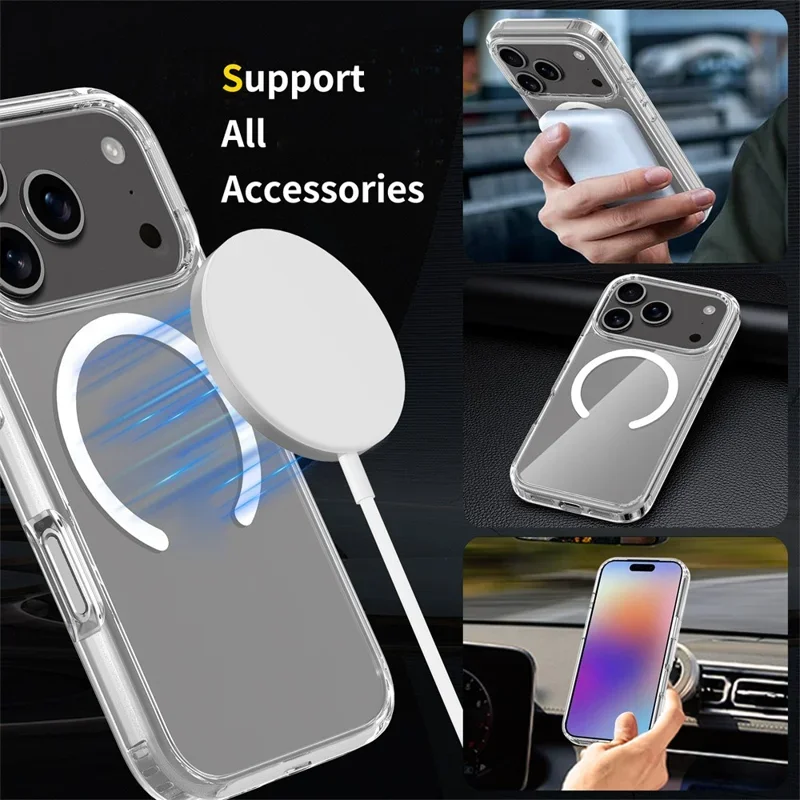 product crystal clear magnetic case for iphone17 pro max ultra thin anti yellow technology wireless charging anti drop scratch resistant-6