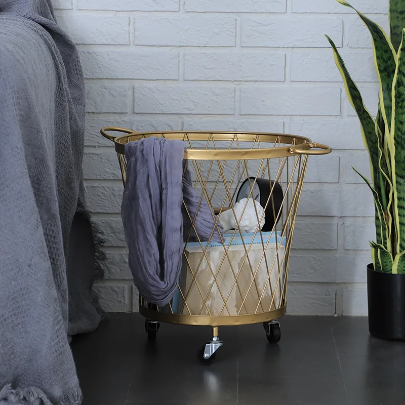 Luxury Style Bathroom Gold Metal Wire Laundry Basket With Wheels Buy