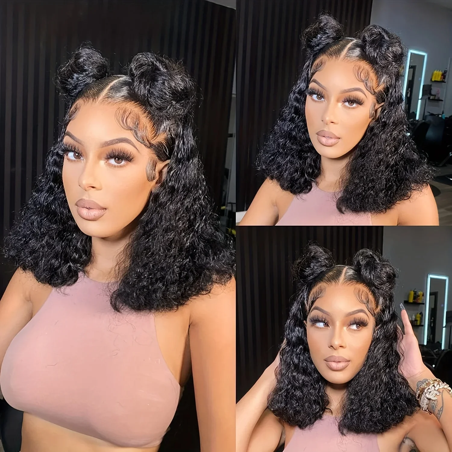 Water Wave Human Hair Bob Wig Glueless Pre Plucked Lace Front_voghion.com