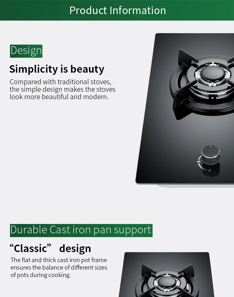Contemporary Black Tempered Glass Gas Stove Hob With Wok Burner With - View #13