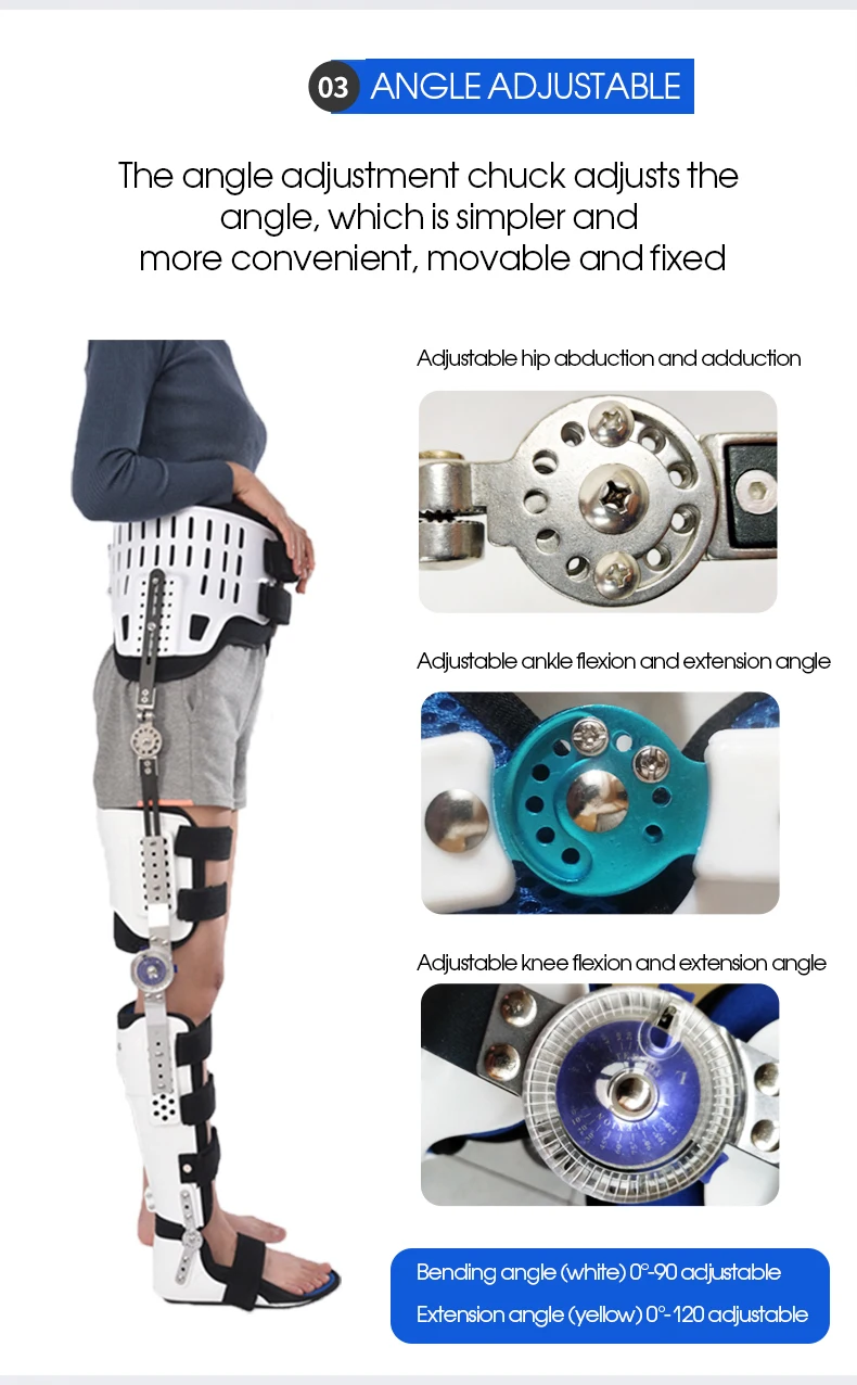 Knee Ankle Foot Fixed Support Adjustable Lower Limb Orthosis Thigh Fracture Support Postoperative Ankle Rehabilitation Device