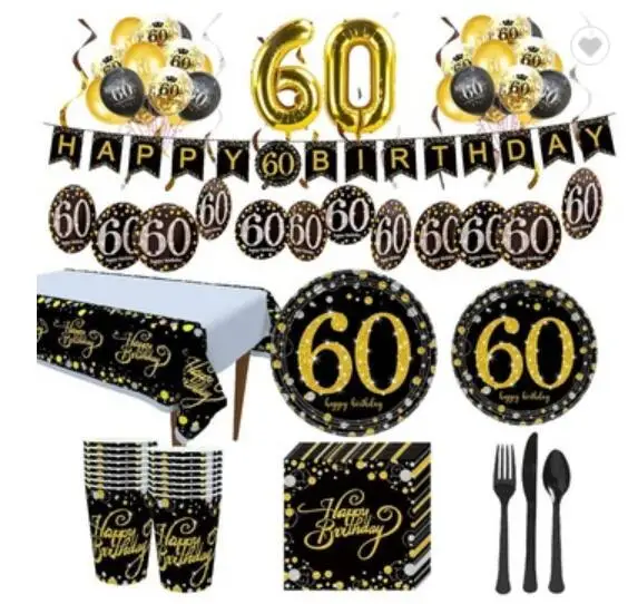 Or Noir Adulte Anniversaire Decoration Ensemble 60th Assiette En Papier Serviettes Tasses 60th Anniversaire Fournitures De Fete Buy Ensemble De Plaques De Decorations D Anniversaire Fournitures De Fete D Anniversaire Fournitures D Anniversaire 60th