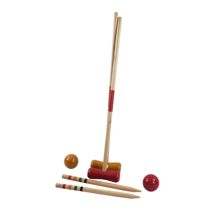 Outdoor Wooden Lawn Croquet Game Set With Mallet Balls For 4 Players