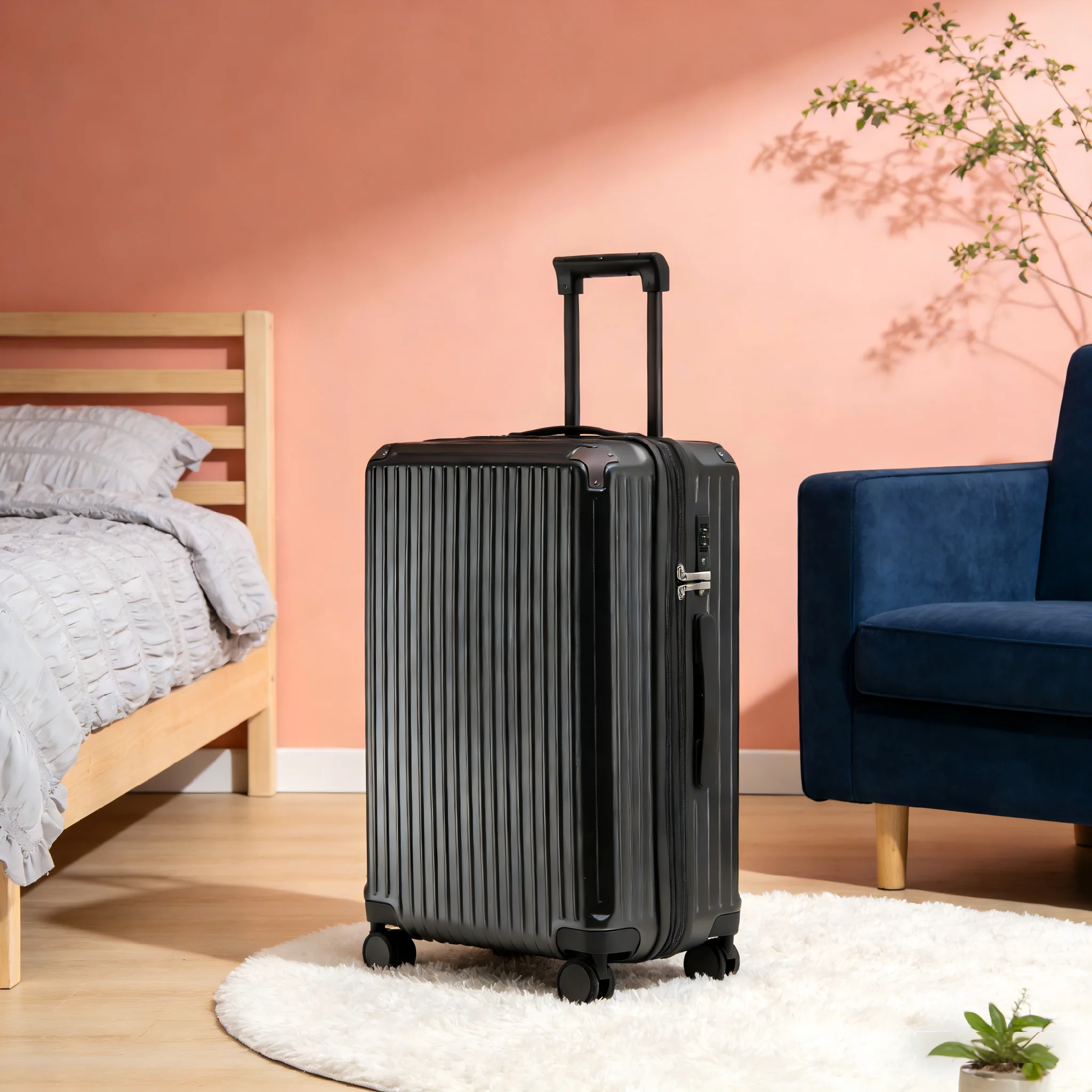 New Multi-function PC Zipper Luggage Suitcase with TSA Password Lock Anti-Theft Durable Expansion Layer USB Interface Cup Holder