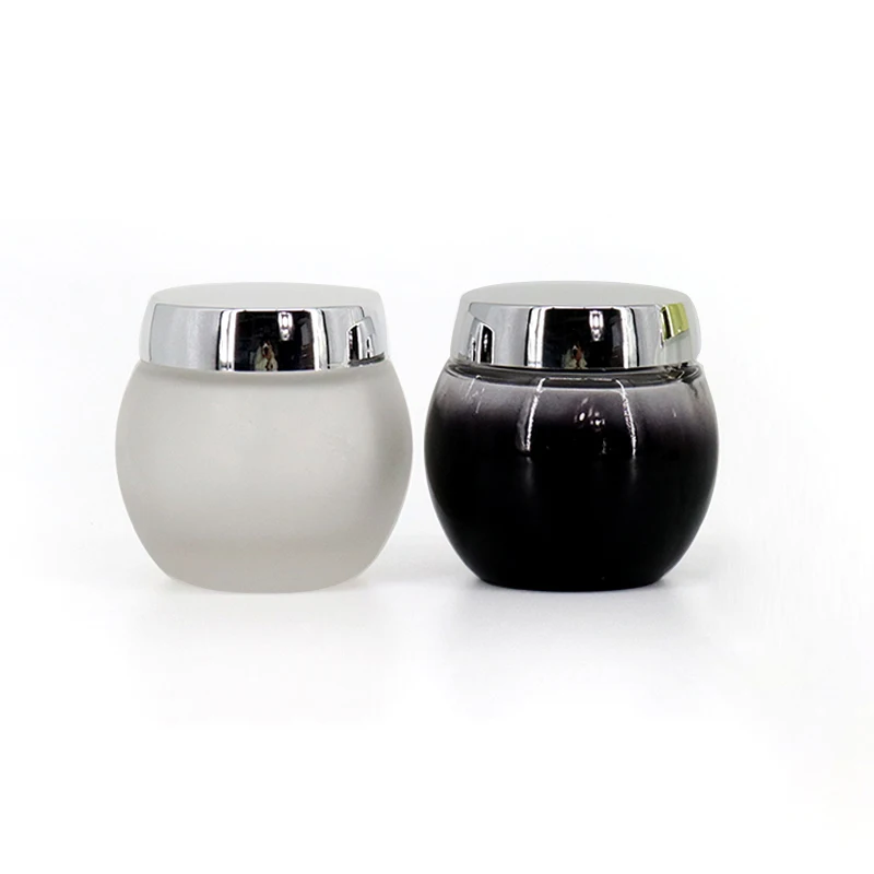 Empty 100g 150g Black White Gloss Cosmetic Packaging Pot Round Container Facial Cream Glass Jar With Lid